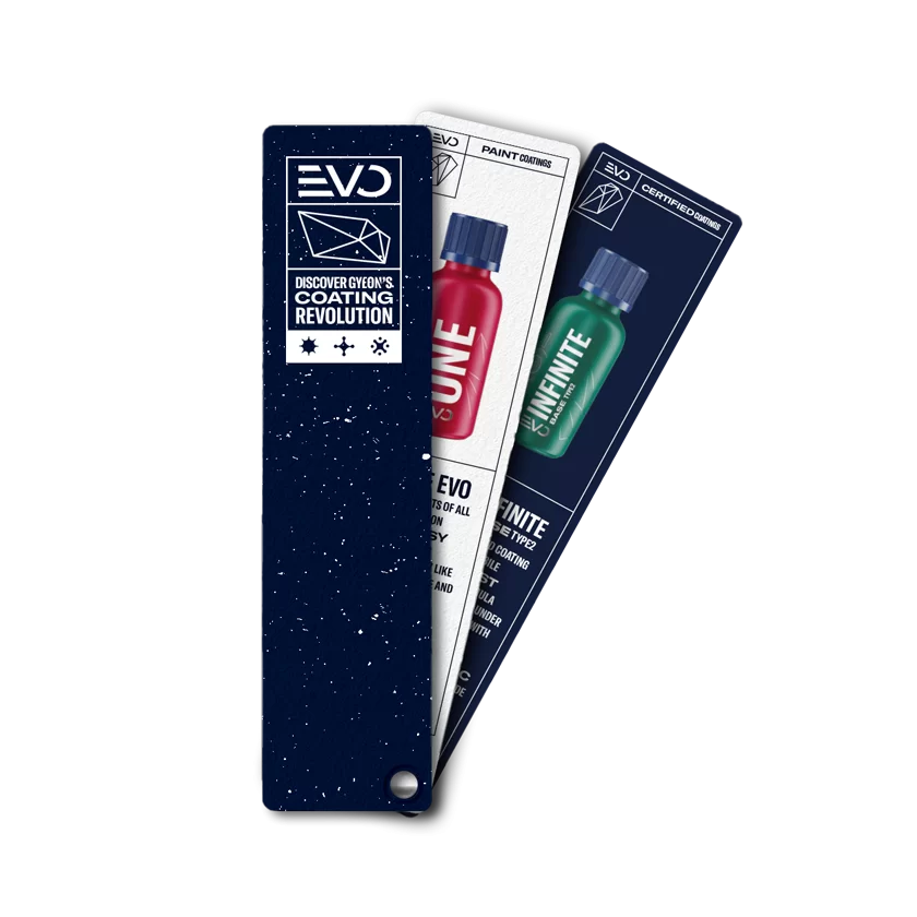 GYEON EVO Infoblatt-Set in blauer Kartenhalterung mit zwei Heften