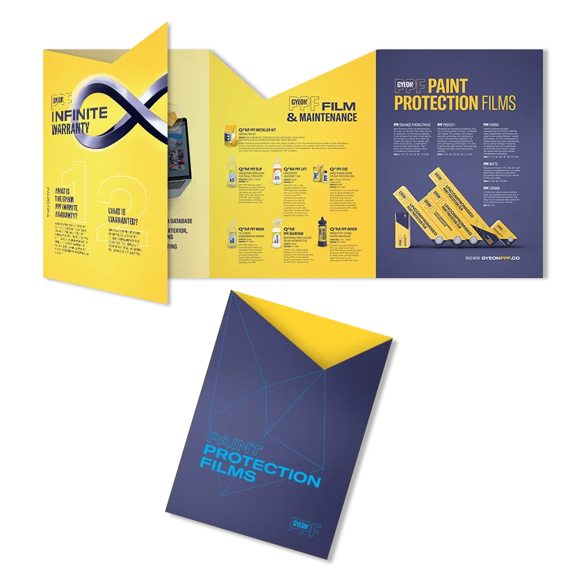 GYEON PPF-Mappe, blau-gelb bedruckt, mit „Paint Protection Films“-Aufdruck